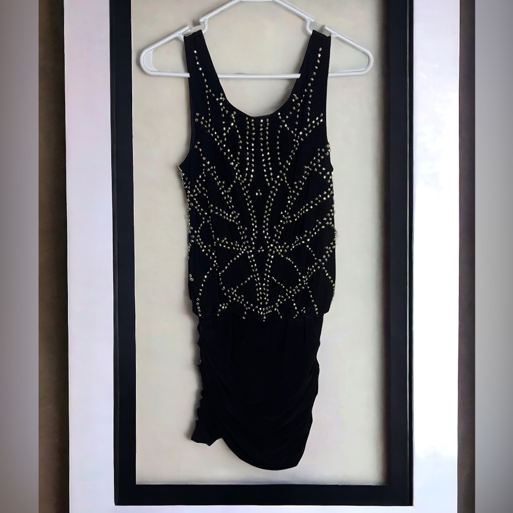 Aqua‎ Dresses Womens Size 4 Black Dress With Beads on Front - Form Fitting Lower